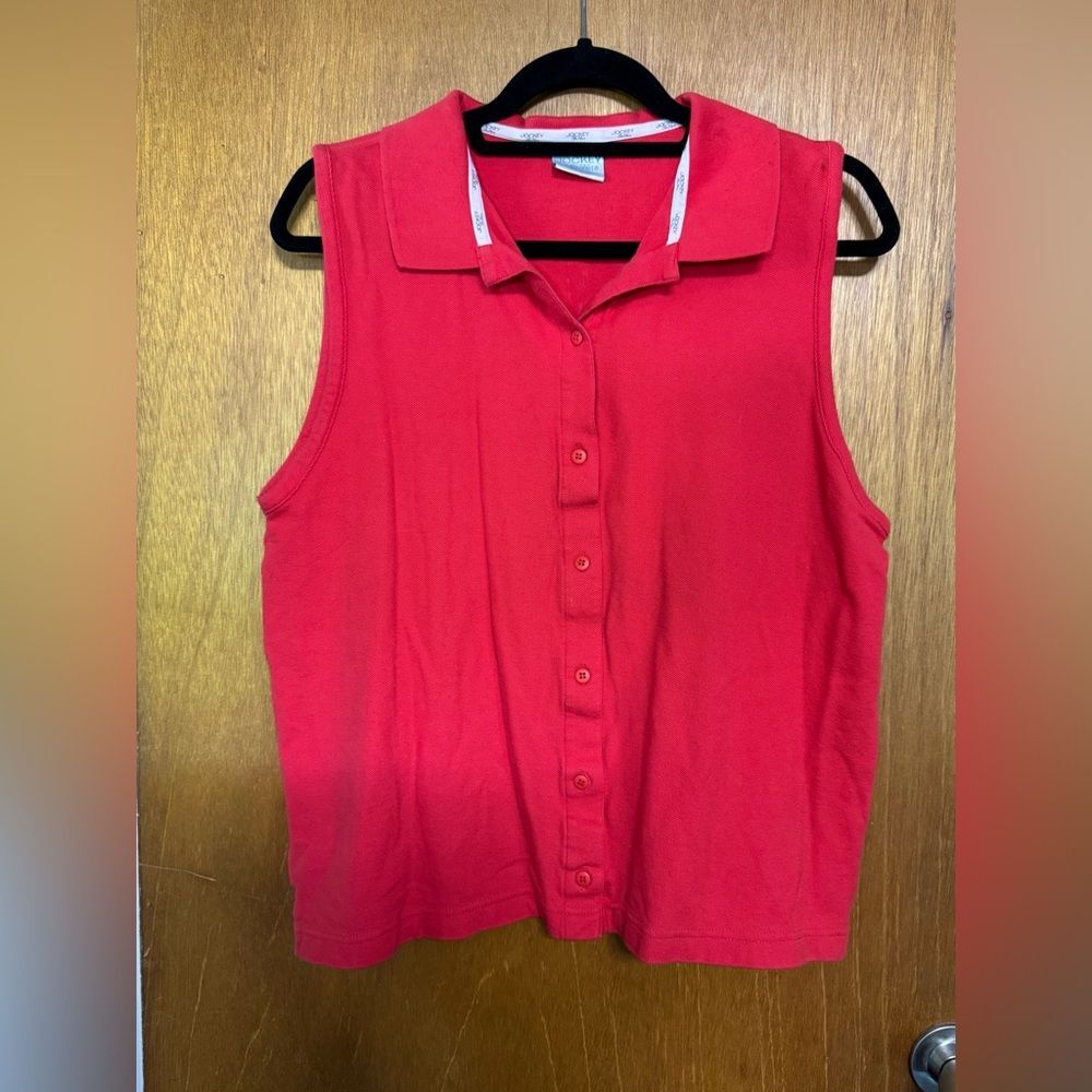Jockey Red Boxy Button Down Sleeveless Shirt